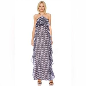Badgley Mischka Alix Dress Printed Popover Maxi with Ruffles size 8 nwt